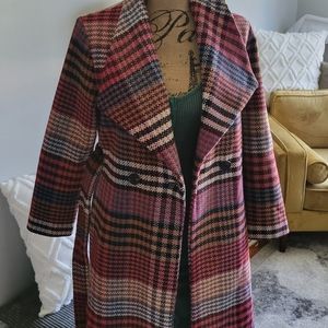 Women's Pink Plaid Trench Coat with Belted Detail